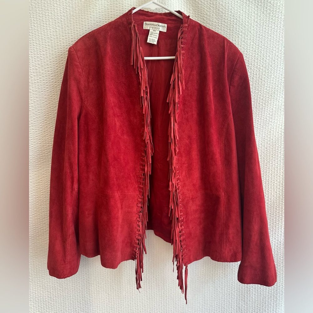 Draper’s & Damon’s Women’s Red Fringe Leather Jacket Size: Petite XL